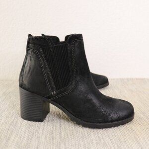 Clarks Leda Up Black Suede Ankle Boots Women’s Size 10 Chunky Block Heel